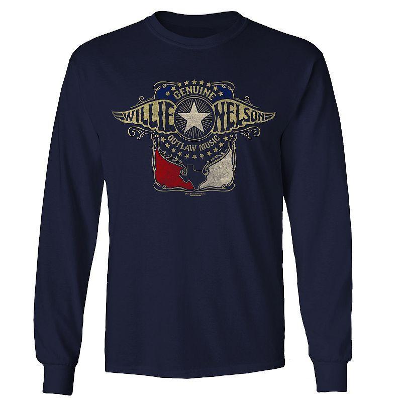 Mens Willie Nelson Outlaw Wings Long Sleeve Tee Blue Product Image