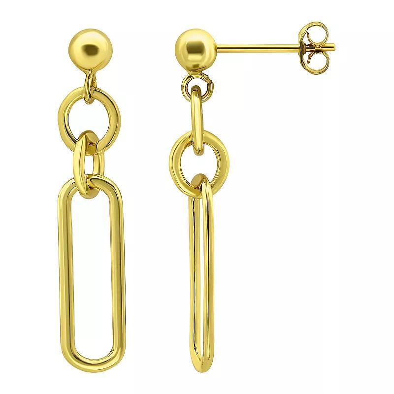 Aleure Precioso Sterling Silver Paperclip Link & Circle Drop Earrings, Womens, Gold Tone Product Image