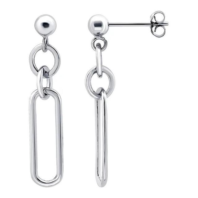 Aleure Precioso Sterling Silver Paperclip Link & Circle Drop Earrings, Womens, Silver Tone Product Image