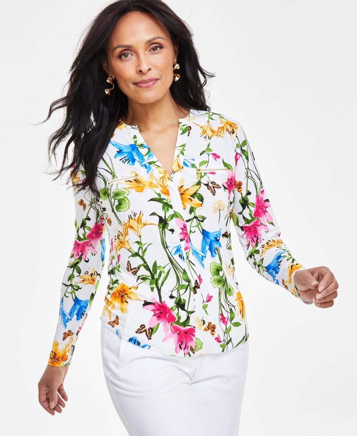 I.n.c. International Concepts Womens Print Zip-Pocket Top, in Regular & Petite, Created for Macys Product Image