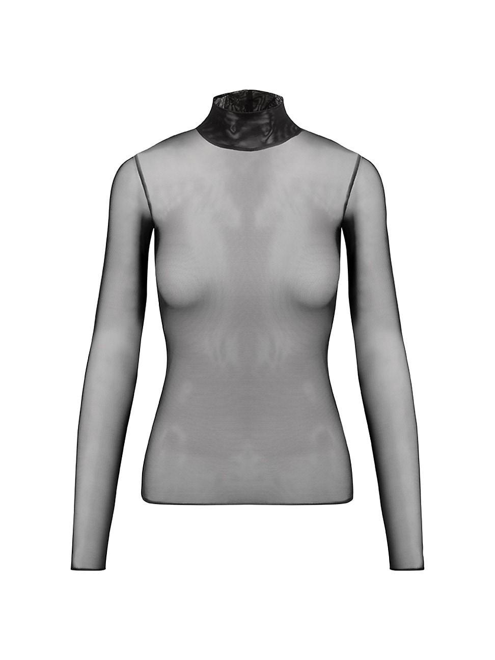 Commando Chic Mesh Long Sleeve Turtleneck TU116 (Black) Women's Clothing Product Image