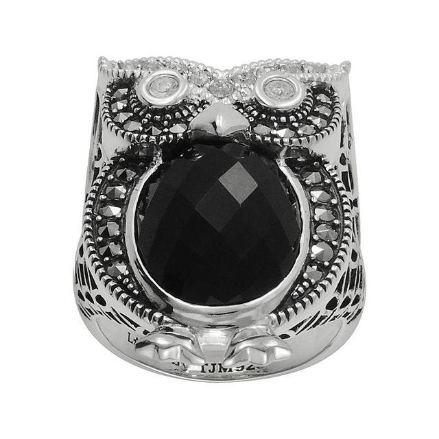 Lavish by TJM Sterling Silver Onyx & Crystal Owl Ring, Womens Black Product Image