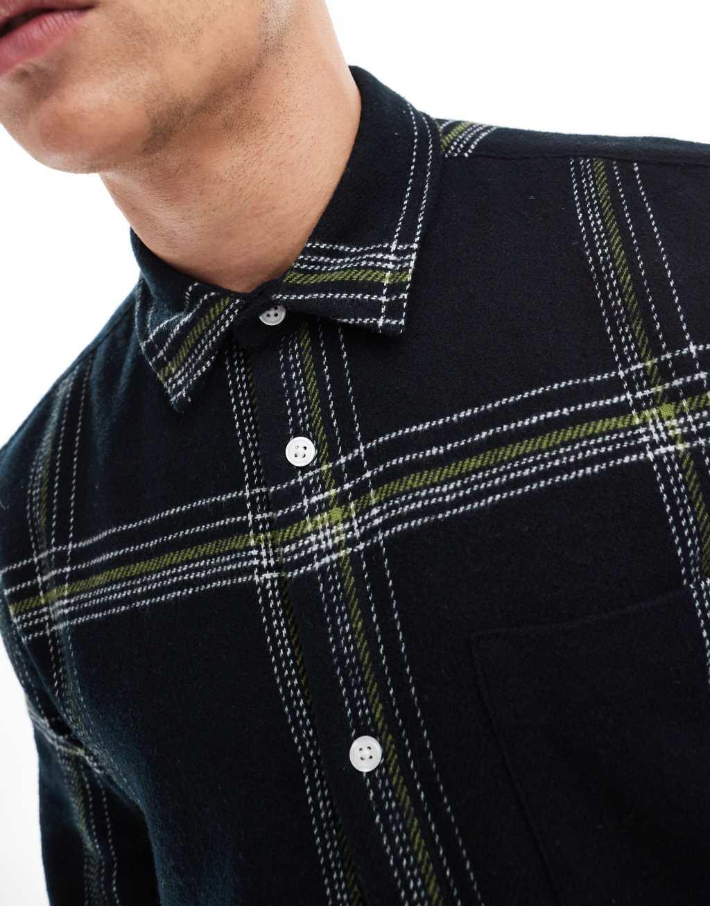 ASOS DESIGN boxy brushed flannel shirt with window pane check in black  Product Image