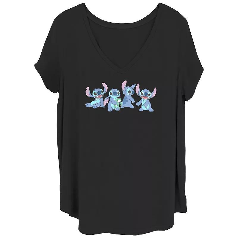 Disneys Lilo & Stitch Juniors Plus Size Various Poses Stitch V-Neck Tee, Girls Product Image