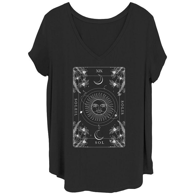 Juniors Plus Size Celestial Sun Card V-Neck Graphic Tee, Womens Product Image