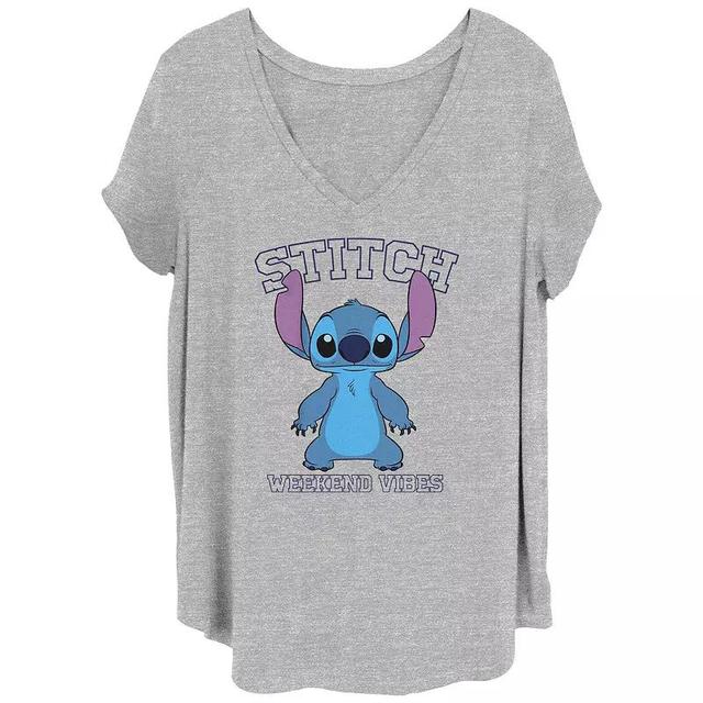 Disneys Lilo & Stitch Weekend Vibes Stitch Juniors Plus Graphic Tee, Womens Grey Gray Product Image