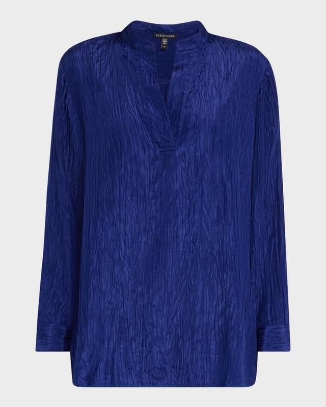 Petite Crinkled Silk Jacquard Tunic Product Image