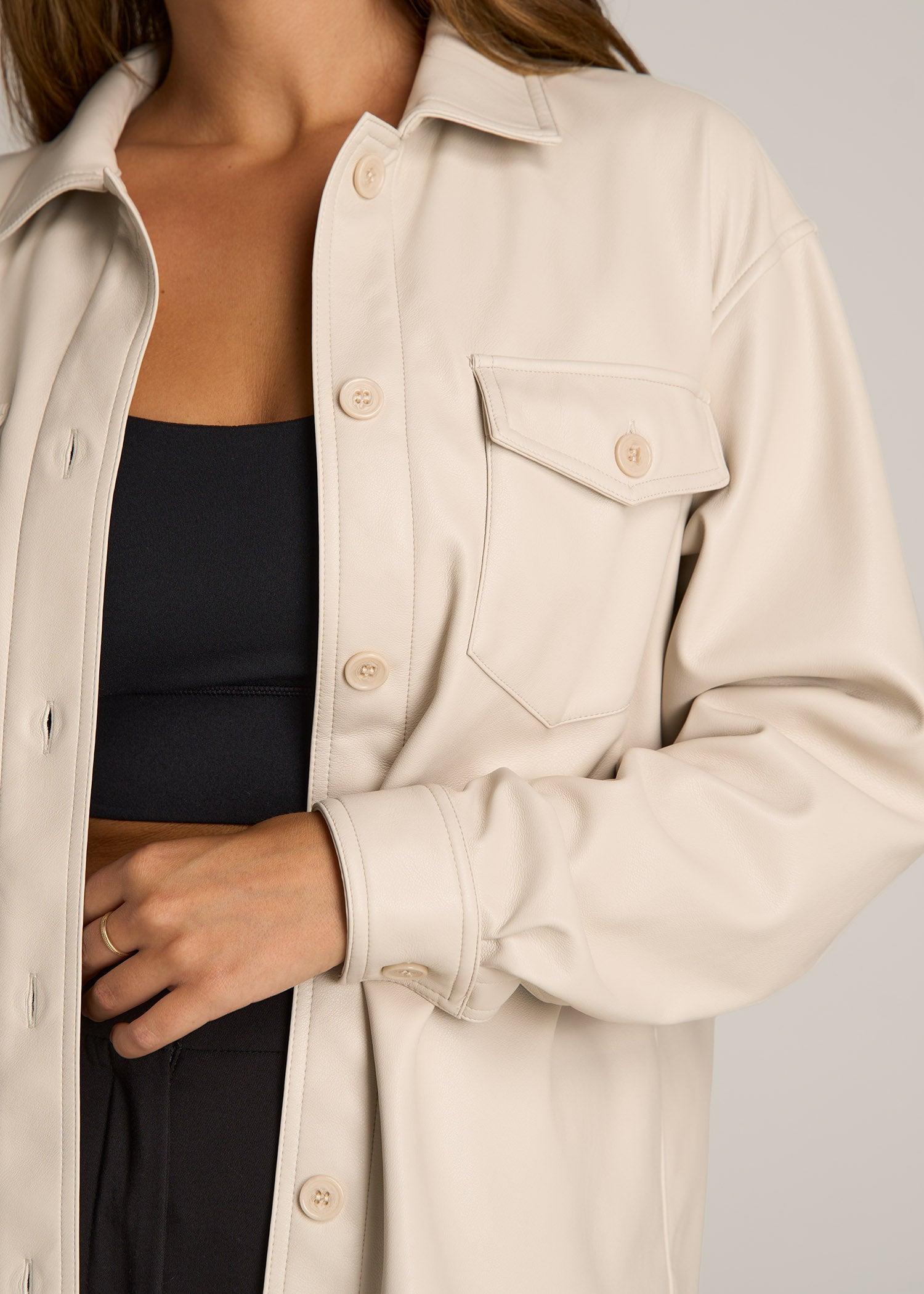 Faux Leather Shirt Jacket for Tall Women in Vanilla Latte Female Product Image