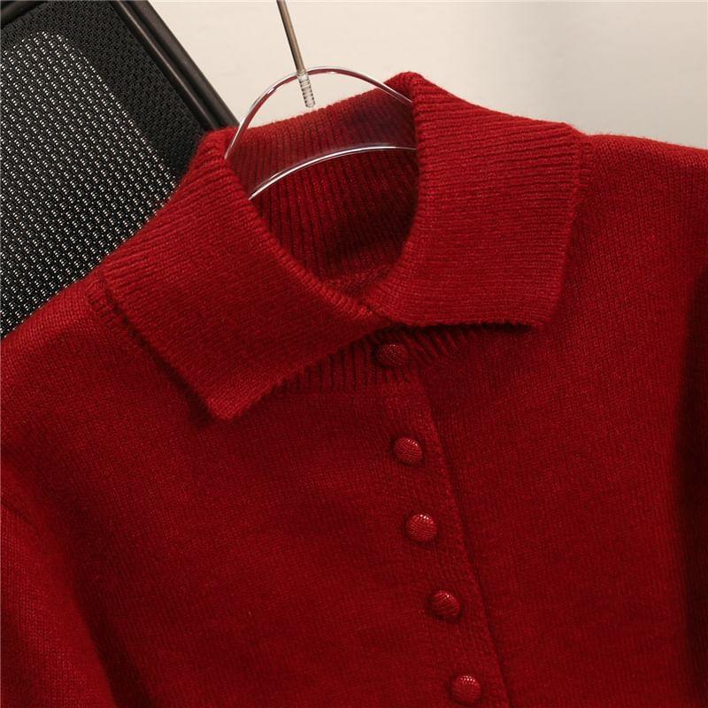 Collared Plain Cardigan Product Image