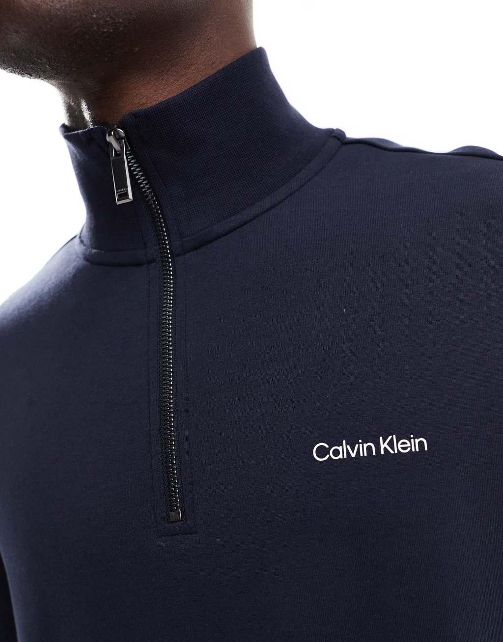 Calvin Klein micro logo repreve quarter zip sweatshirt in navy Product Image