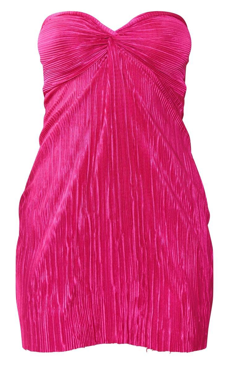 Hot Pink Plisse Knot Detail Bandeau Bodycon Dress Product Image