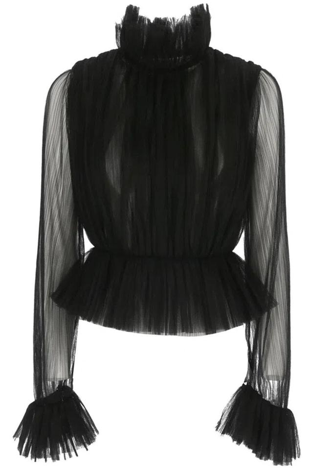 KHAITE Ula Ruffled Plissé-tulle Blouse In Black Product Image