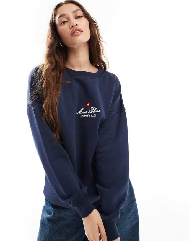 Daisy Street oversized sweatshirt in navy with contrast embroidery Product Image