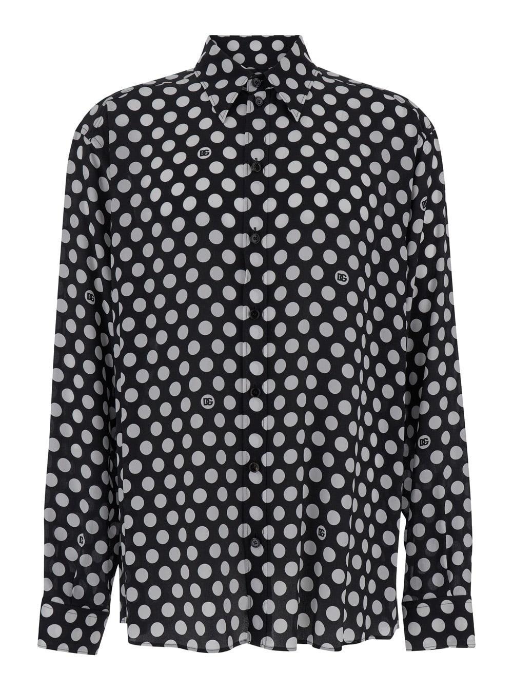 Polka Dot-print Silk Shirt In Black Product Image