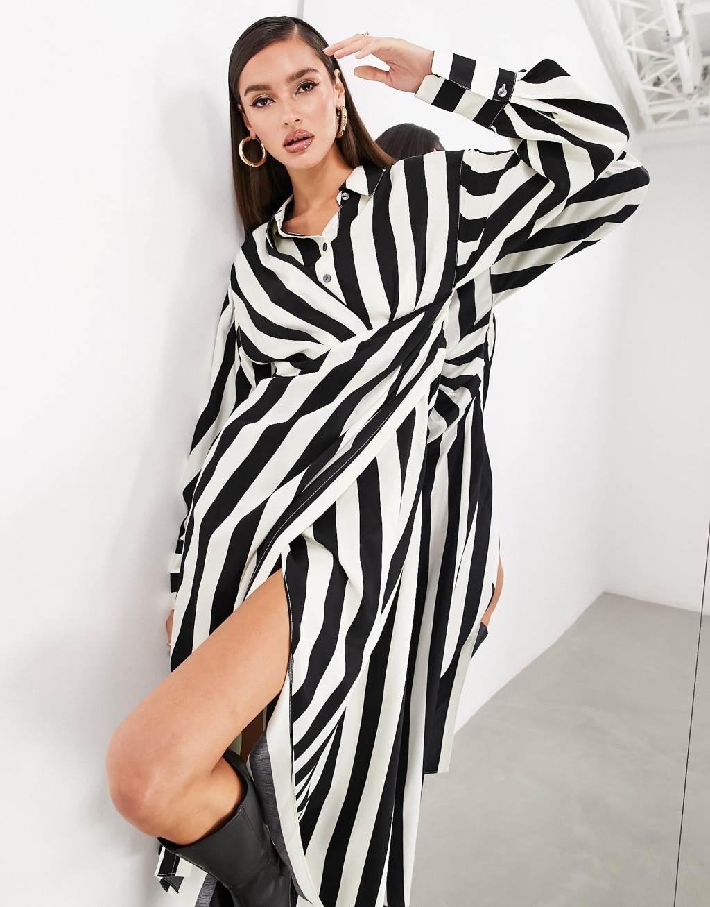 ASOS EDITION satin long sleeve shirt dress Product Image