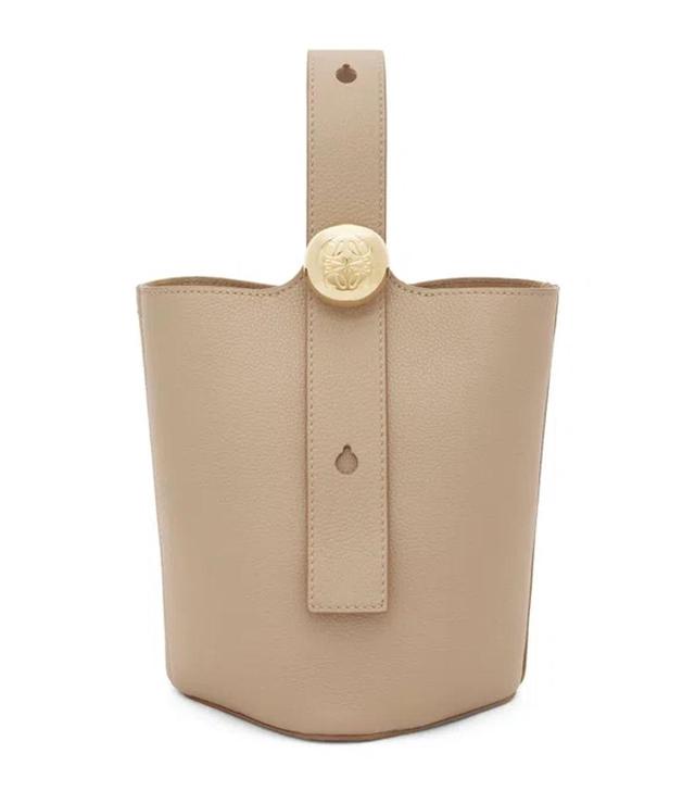 LOEWE Mini Leather Pebble Bucket Bag In Beige Product Image