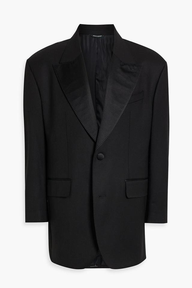 Satin-trimmed Wool And Silk-blend Twill Blazer In Black Product Image