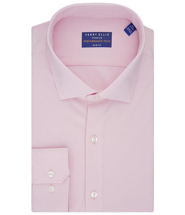 Perry Ellis Slim Fit Spread Collar Premium Performance Tech Solid Dress Shirt Product Image