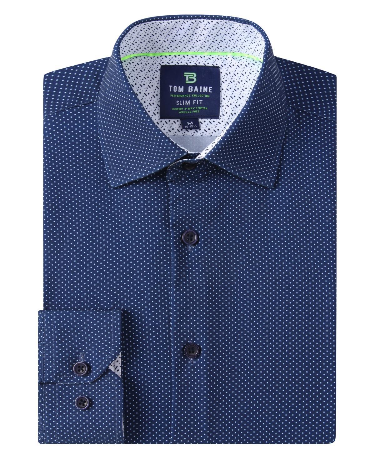 Tom Baine Mens Slim Fit Pin Dot Button Down Shirt - Navy Product Image