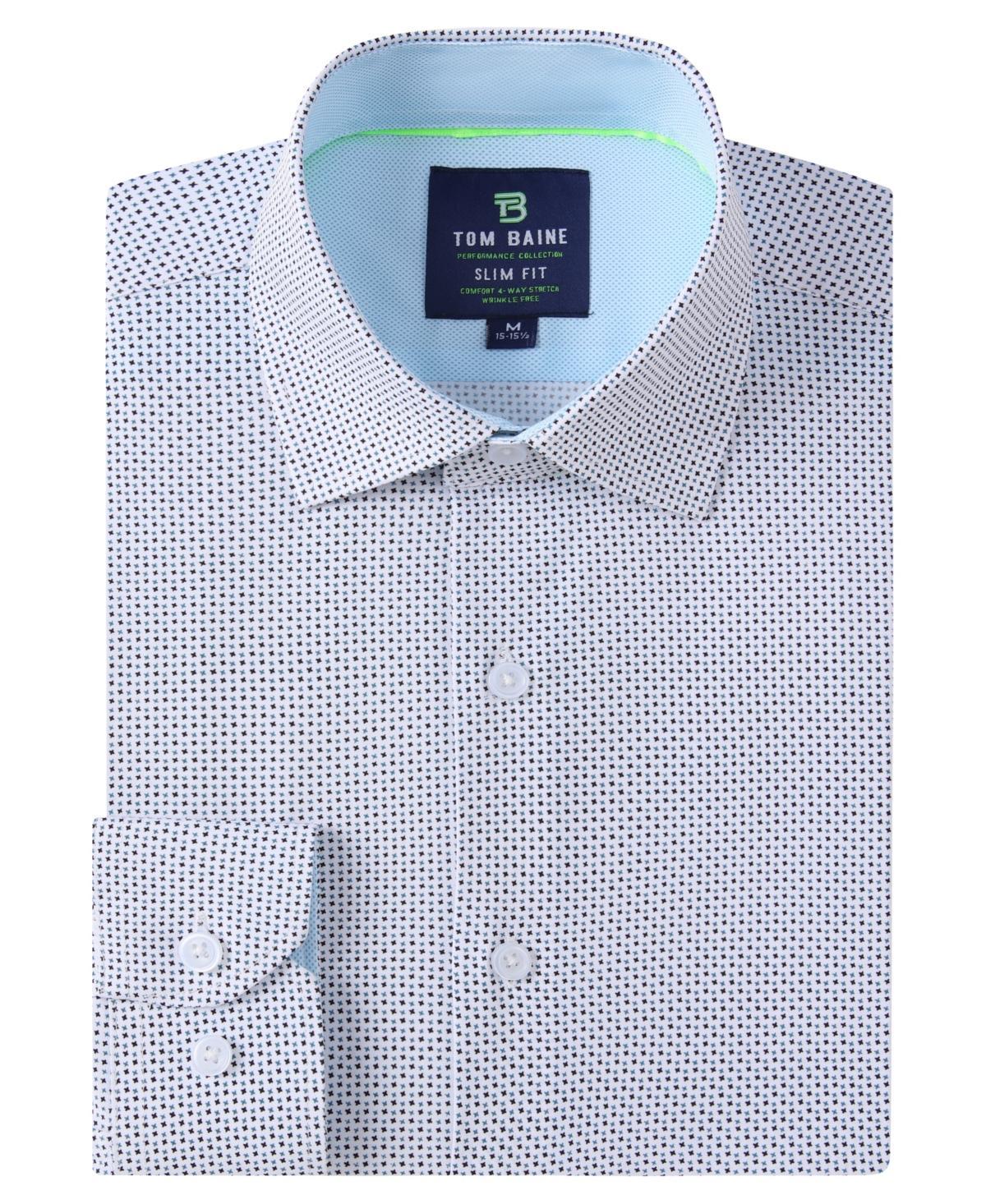 Mens Slim Fit Performance Long Sleeve Geometric Dress Shirt Product Image