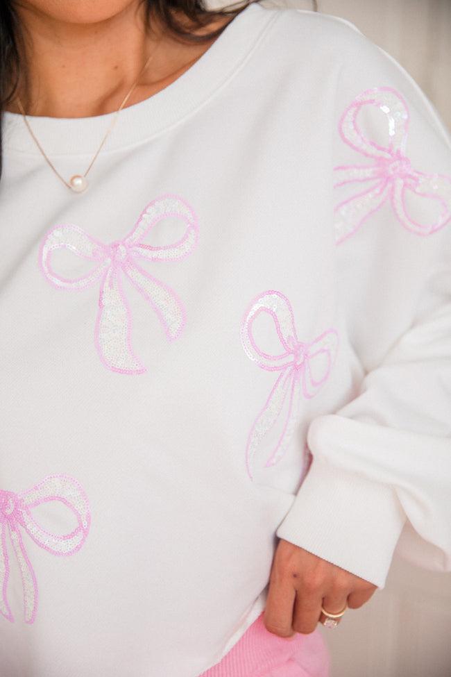 Bows Forever Ivory And Pink Sequin Bow Patch Pullover Product Image