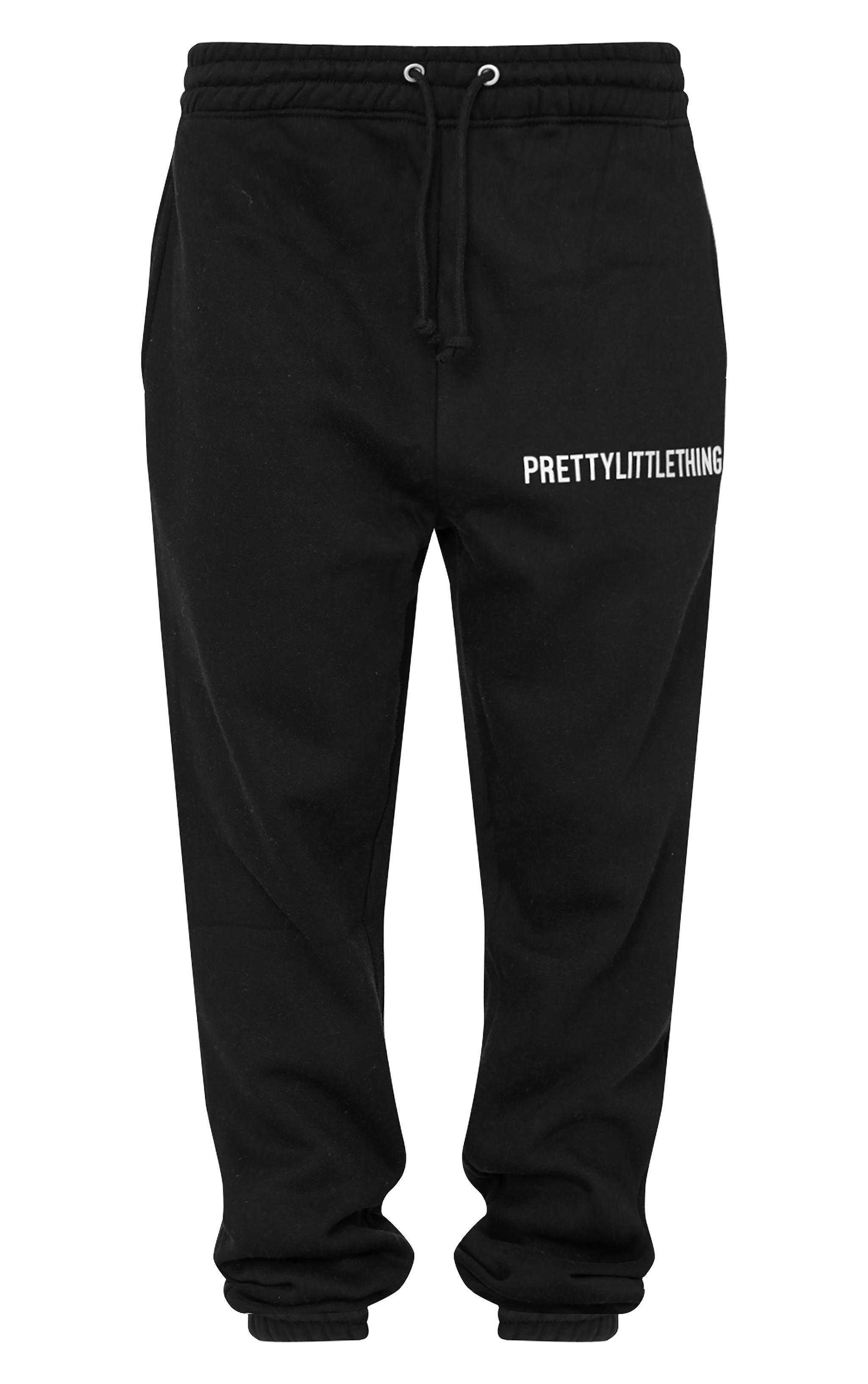 PRETTYLITTLETHING Black Logo High Waisted Cuffed Sweatpants Product Image