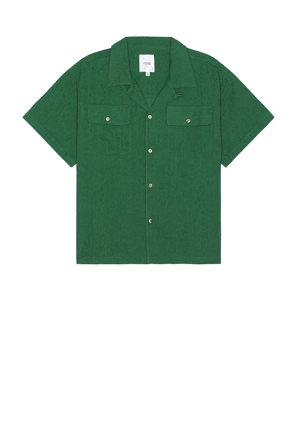 Found Textured Linen Short Sleeve Camp Shirt in Green Product Image