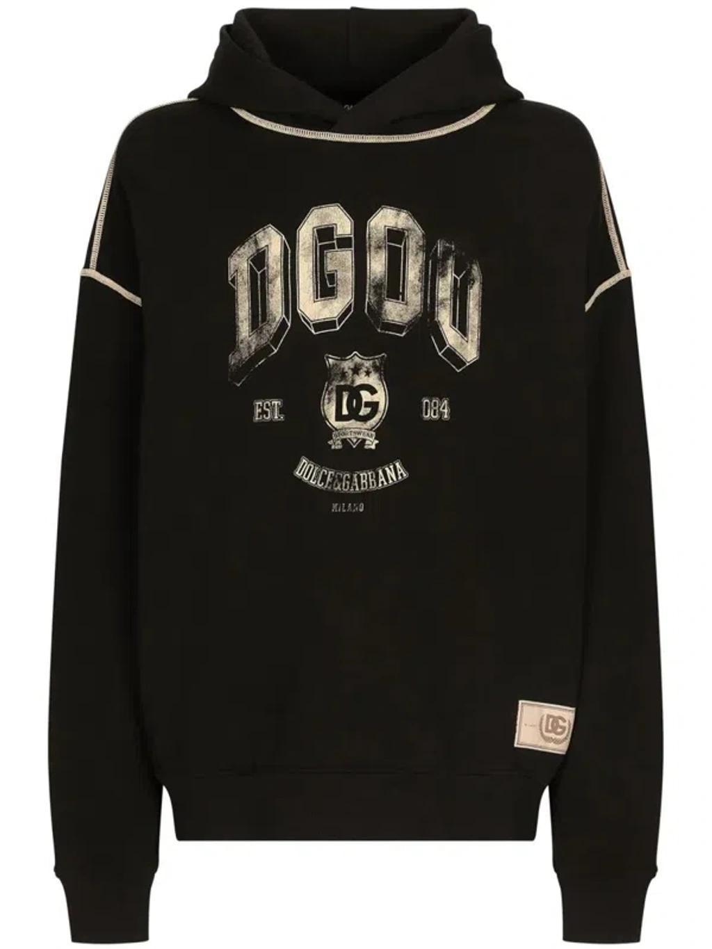 Dg-print Cotton Hoodie In Black Product Image