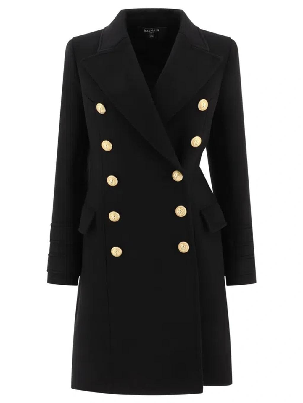 BALMAIN Logo Button Double-breasted Coat In Black Product Image