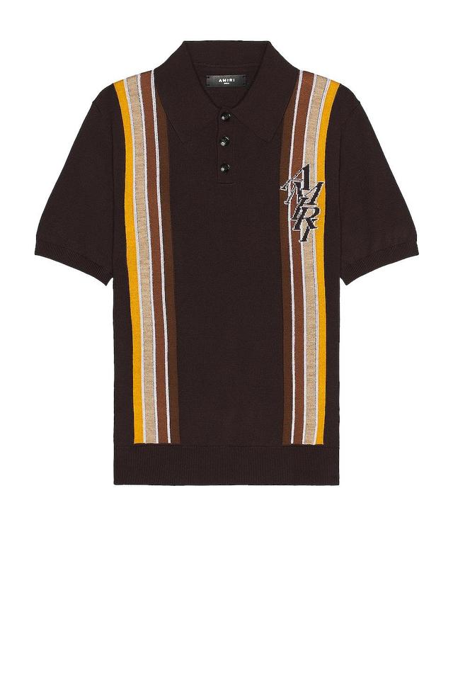 Amiri Stack Stripe Short Sleeve Polo in Brown - Brown. Size XL/1X (also in L, M, S). Product Image