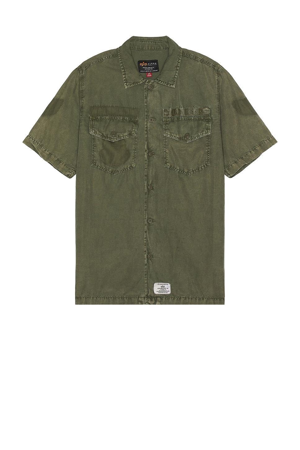 ALPHA INDUSTRIES Short Sleeve Washed Fatigue Shirt Jacket in Olive Product Image