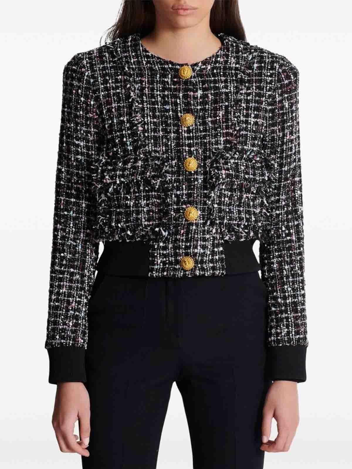 Buttoned Tweed Blouson In Multicolour Product Image