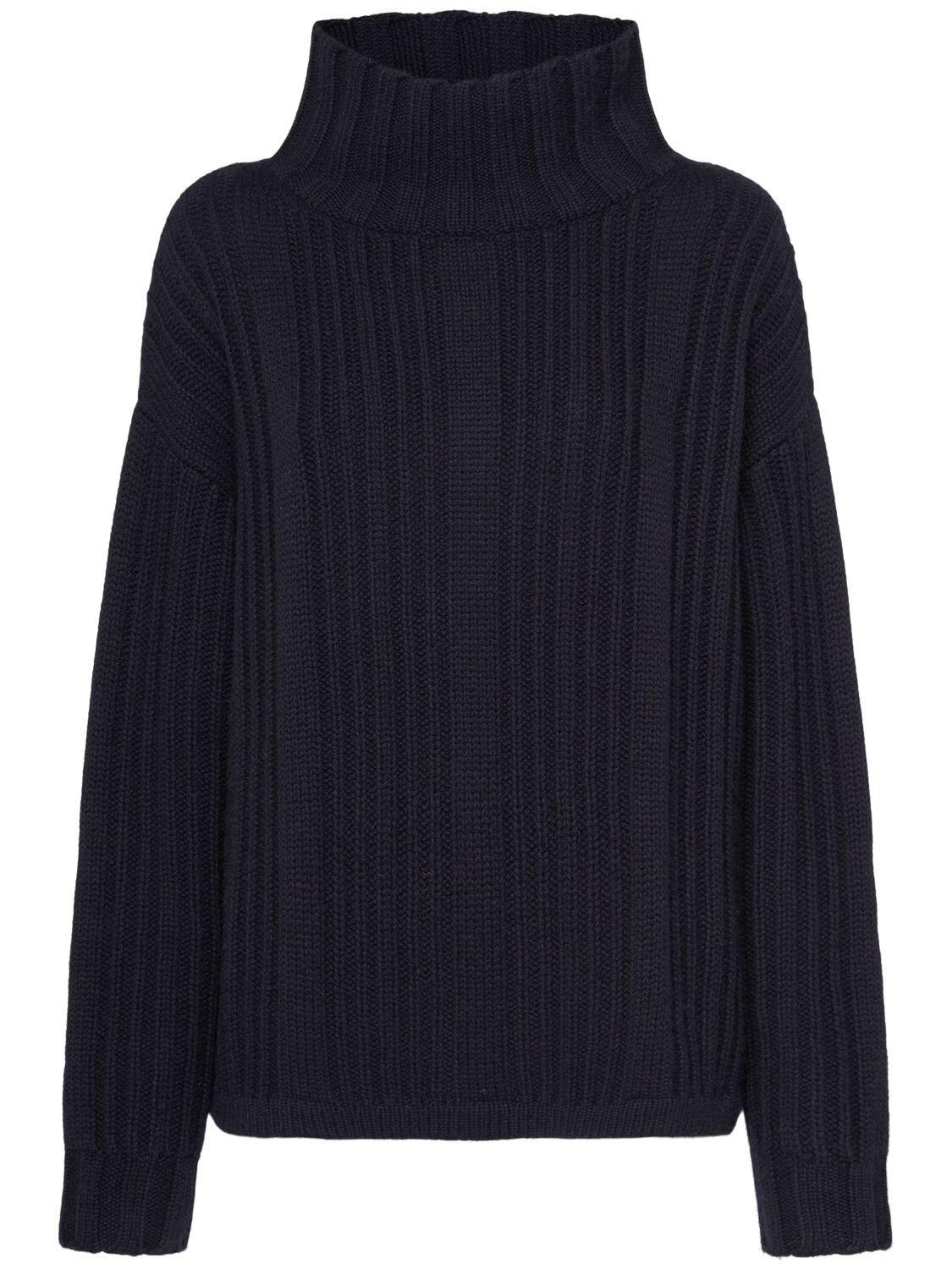 Vitalba Wool Knit Turtleneck Sweater In Navy Product Image