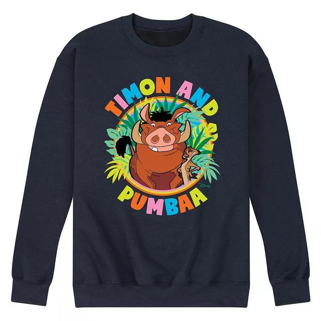 Disneys The Lion King Timon & Pumbaa Mens Fleece Sweatshirt Blue Product Image