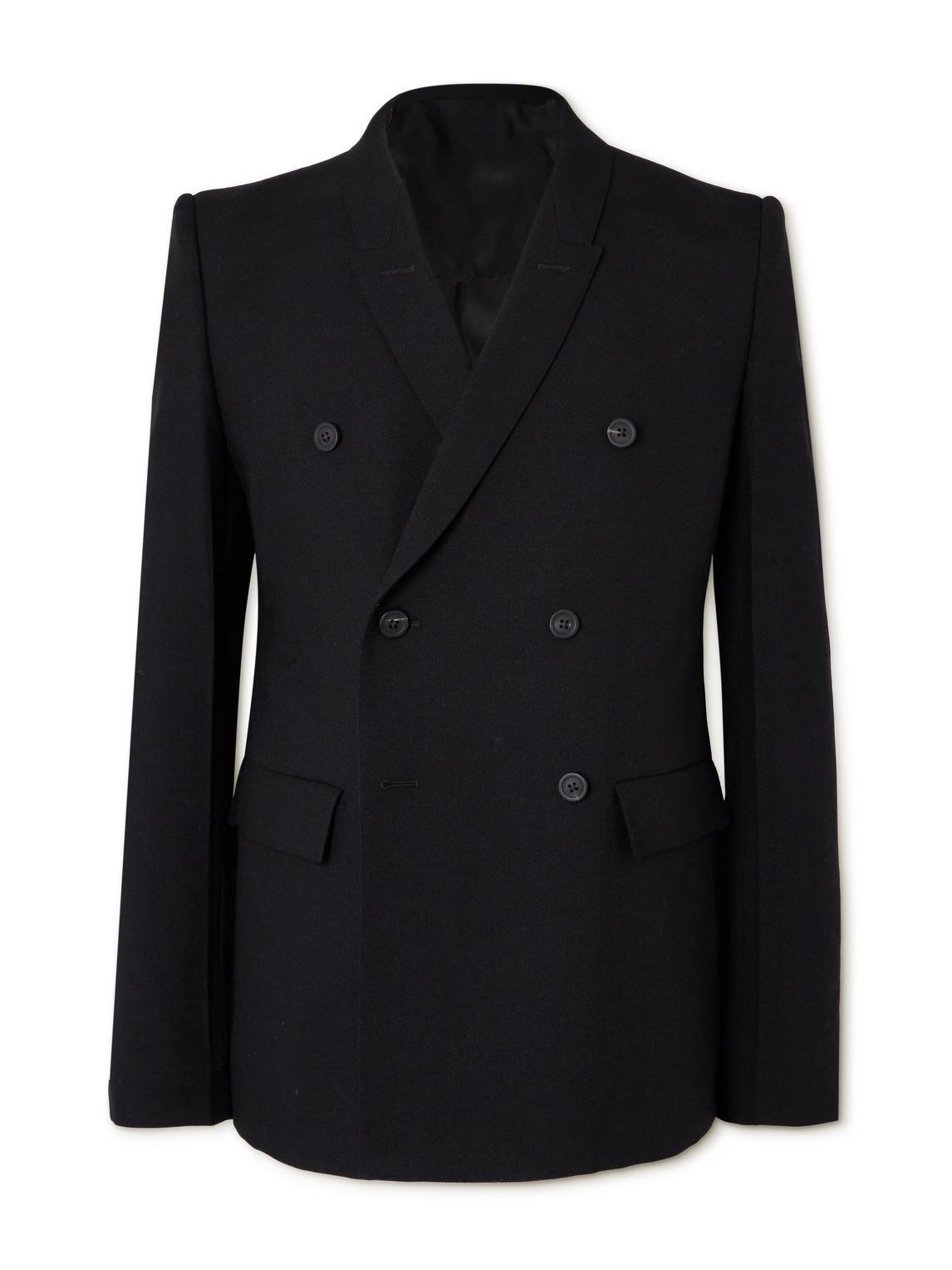 Double-breasted Grain De Poudre Wool Blazer In Black Product Image