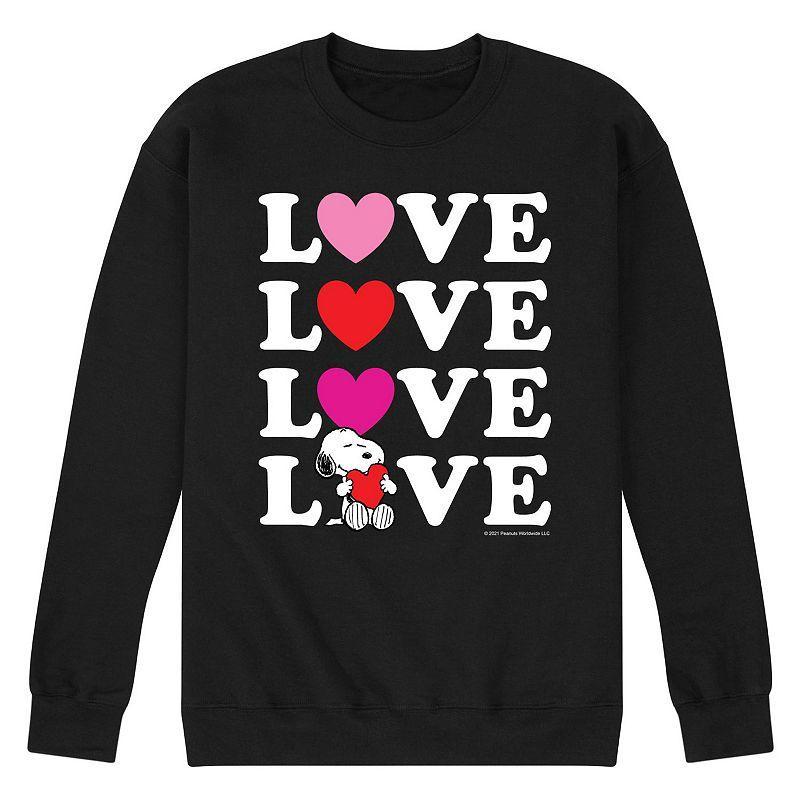 Mens Peanuts Snoopy Love Stacked Fleece Sweatshirt Black Product Image