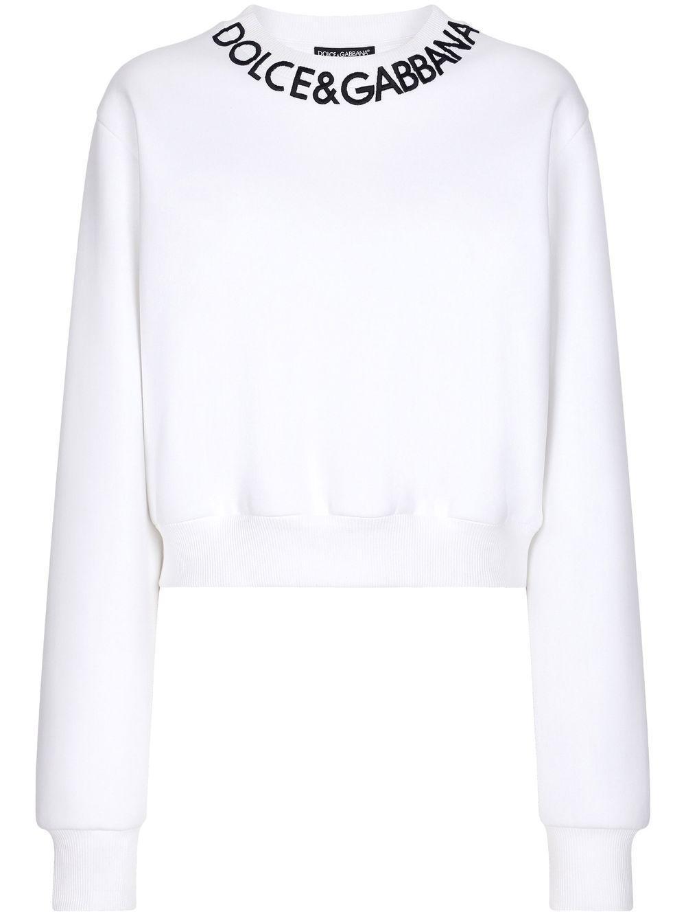 Embroidered Logo Crop Cotton Blend Sweatshirt In Bianco Product Image