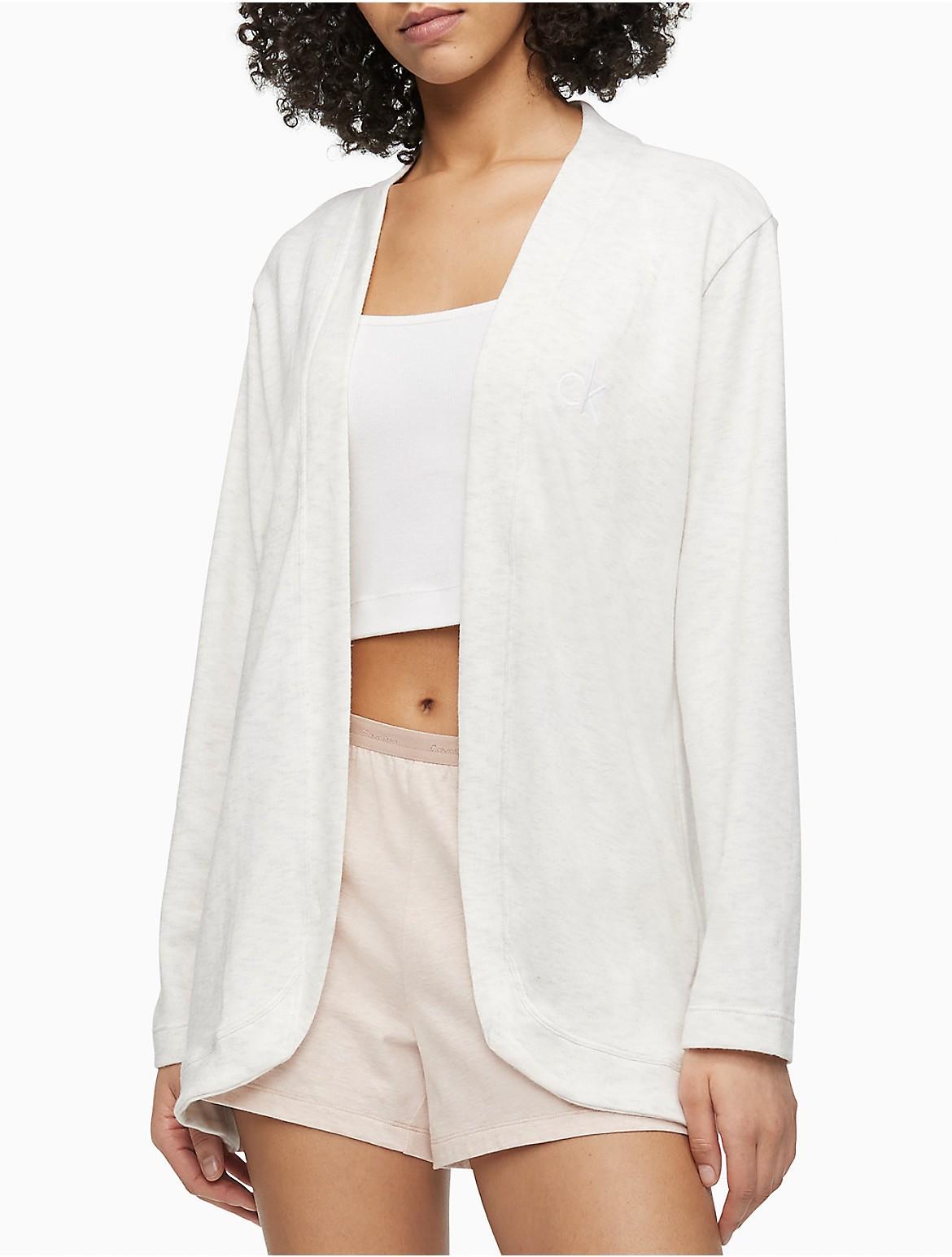 Calvin Klein Womens Aurora Comfort CK Logo Open Front Sleep Cardigan - White - L Product Image