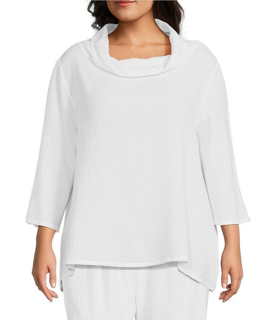 Bryn Walker Plus Size Etta Cotton Gauze Cowl Neck Elbow 3/4 Sleeve Top Product Image