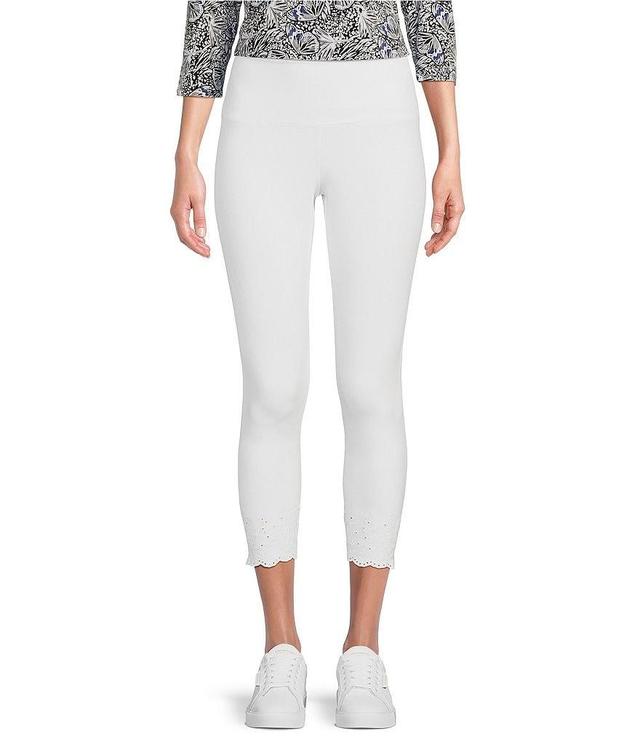 Intro Petite Size Knit Jersey Love The Fit Pull-On Embroidered Hem Capri Pants Product Image