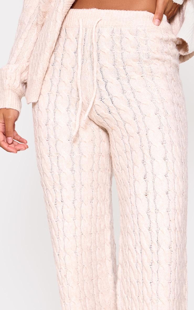 Oatmeal Cable Knit Drawstring Waist Pants Product Image