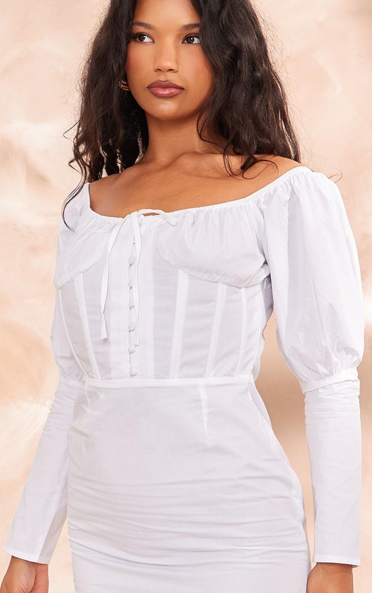 White Bardot Corset Button Detail Bodycon Dress Product Image