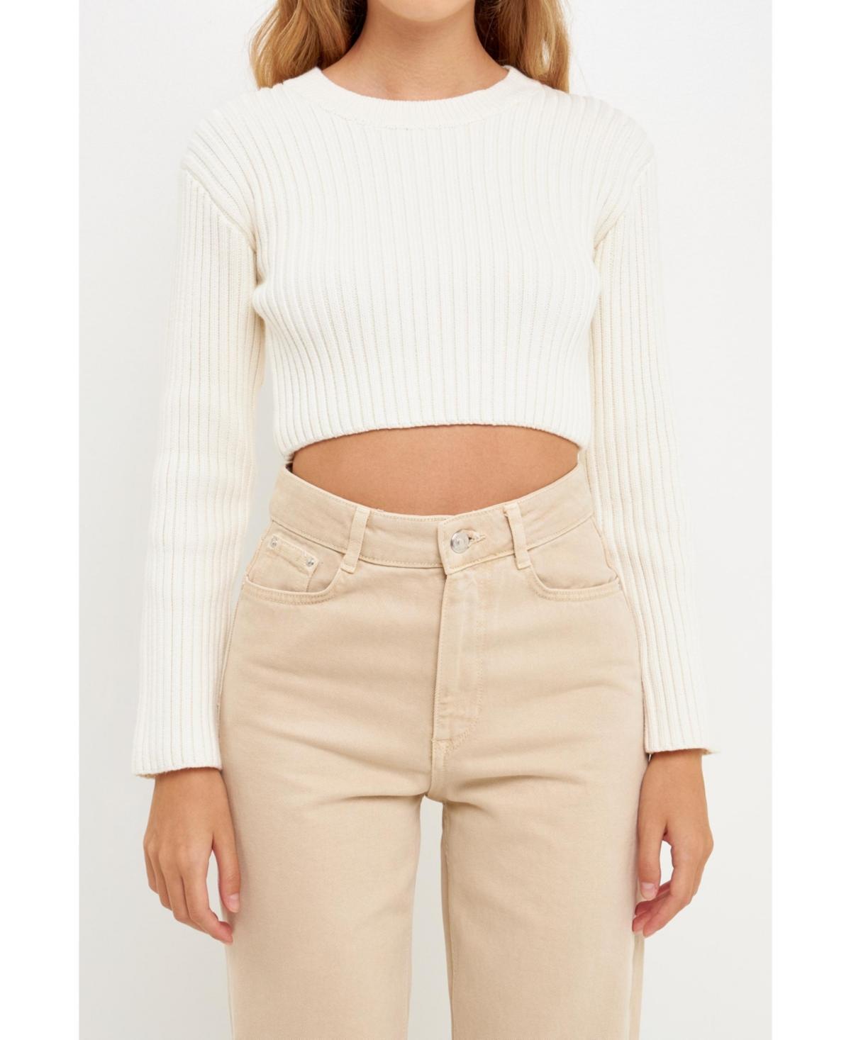 English Factory Womens Cropped Ribbed Knit Sweater Product Image