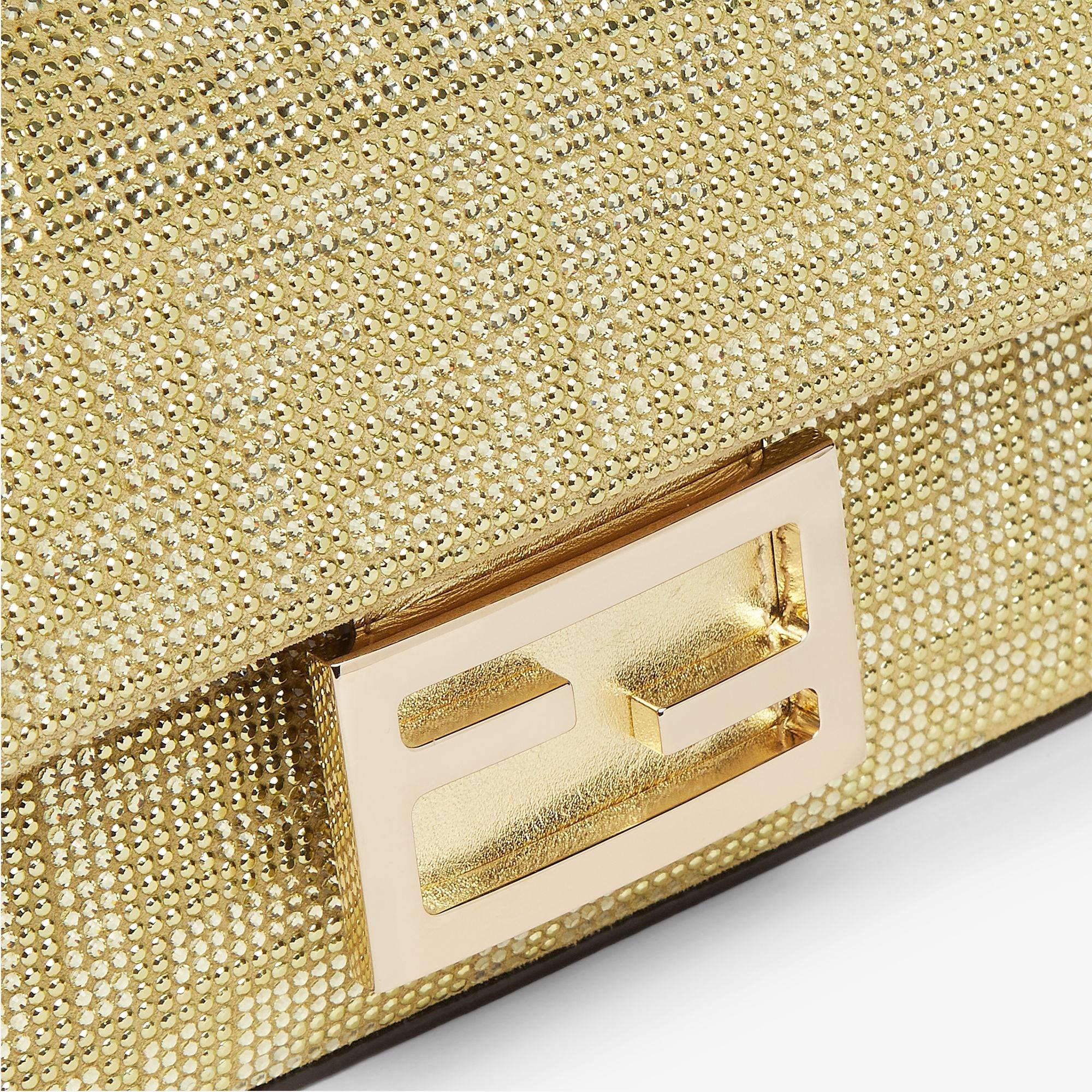 Baguette MiniChampagne-colored suede bag with FF in crystals and studs Product Image