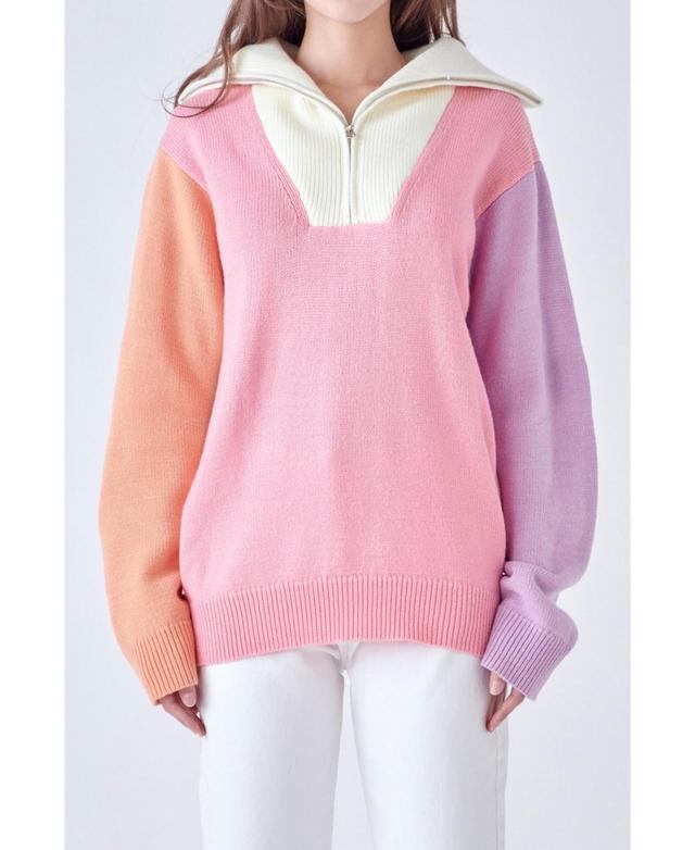 English Factory Womens Colorblock Zip Pullover Sweater Product Image