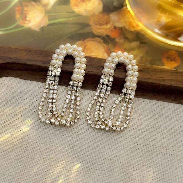 Faux Pearl Rhinestone Alloy Drop Earring Product Image