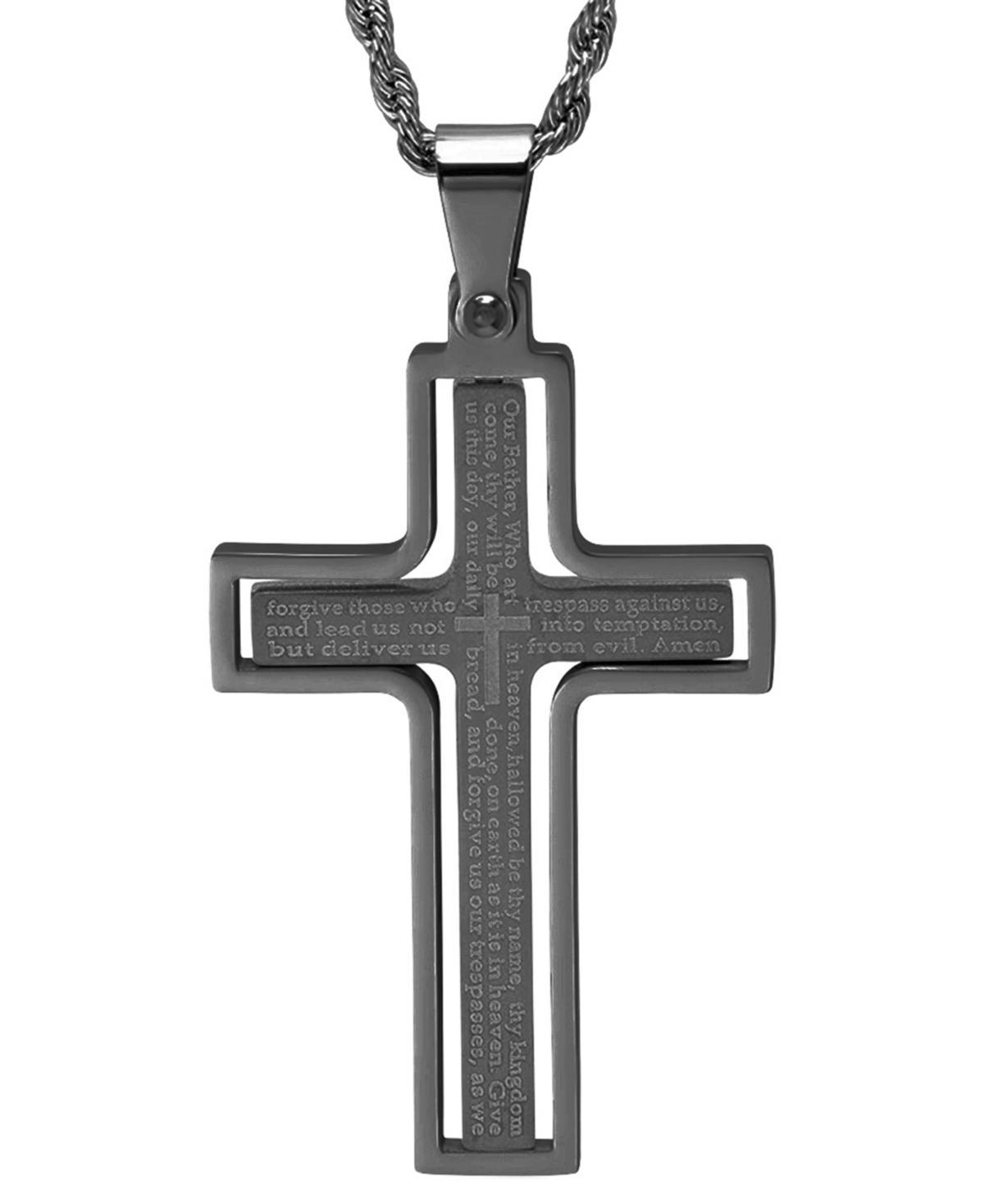 Steeltime Mens Two-Tone Stainless Steel Our Father English Prayer Spinner Cross 24 Pendant Necklace Product Image