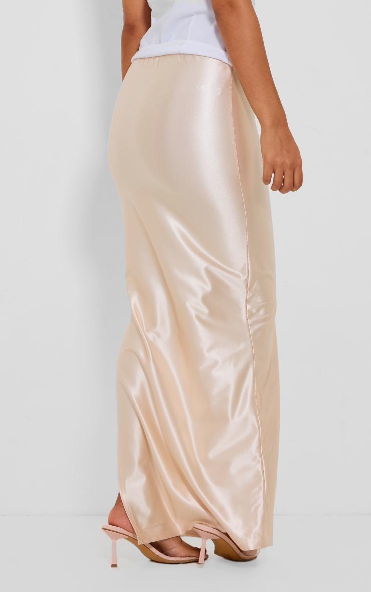 Petite Champagne Stretch Satin Split Side Maxi Skirt Product Image