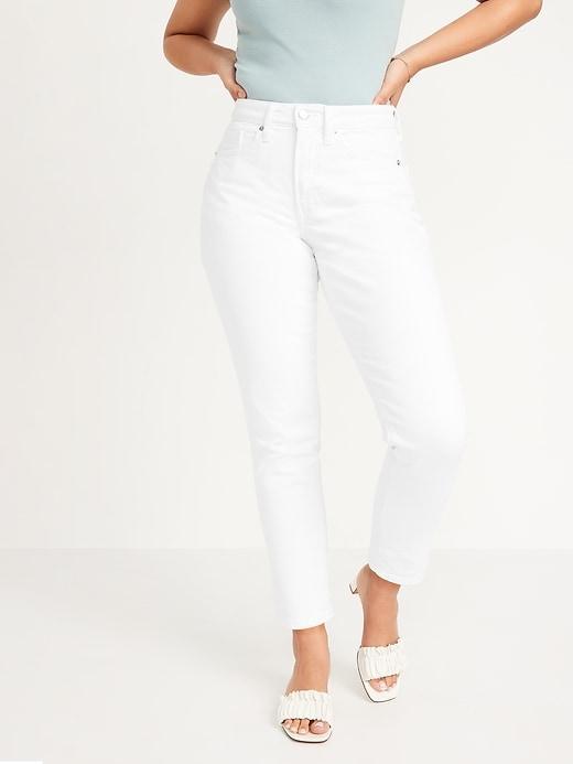 Curvy High-Waisted OG Straight White Ankle Jeans Product Image