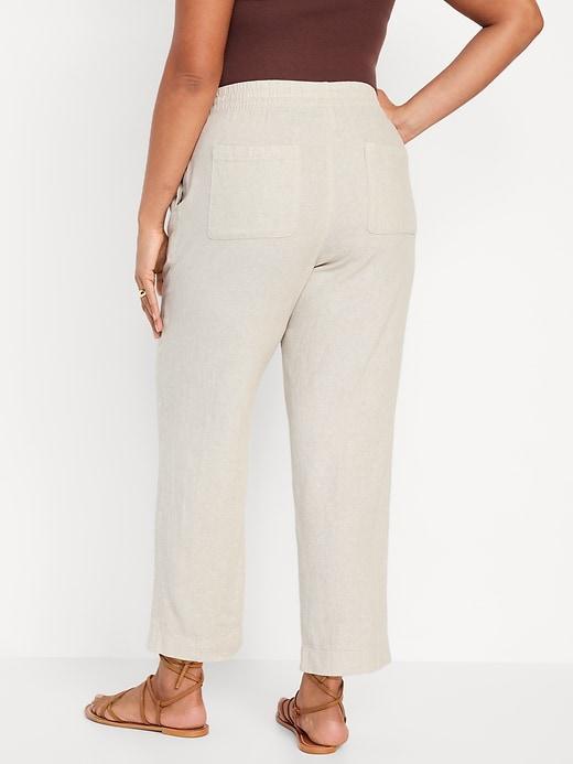 High-Waisted Linen-Blend Straight Pants Product Image